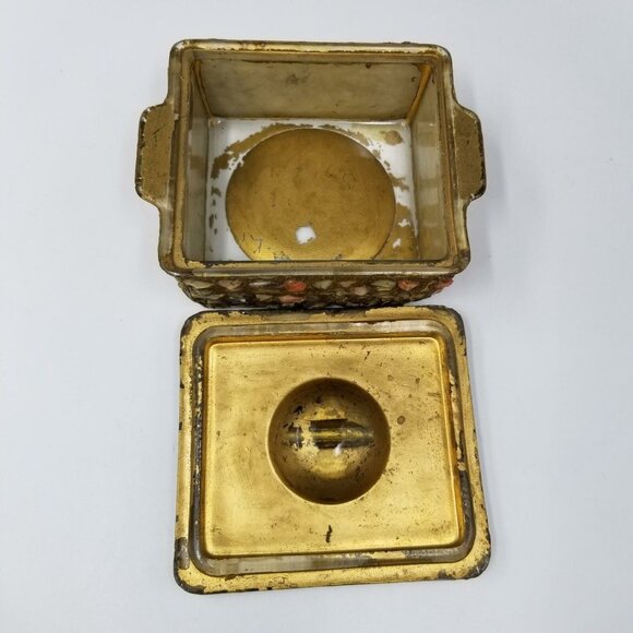 Moroccan Wedding Jewelry Box Inlaid Semi-Precious Stones Gems Gold 2.5" - Picture 8 of 10